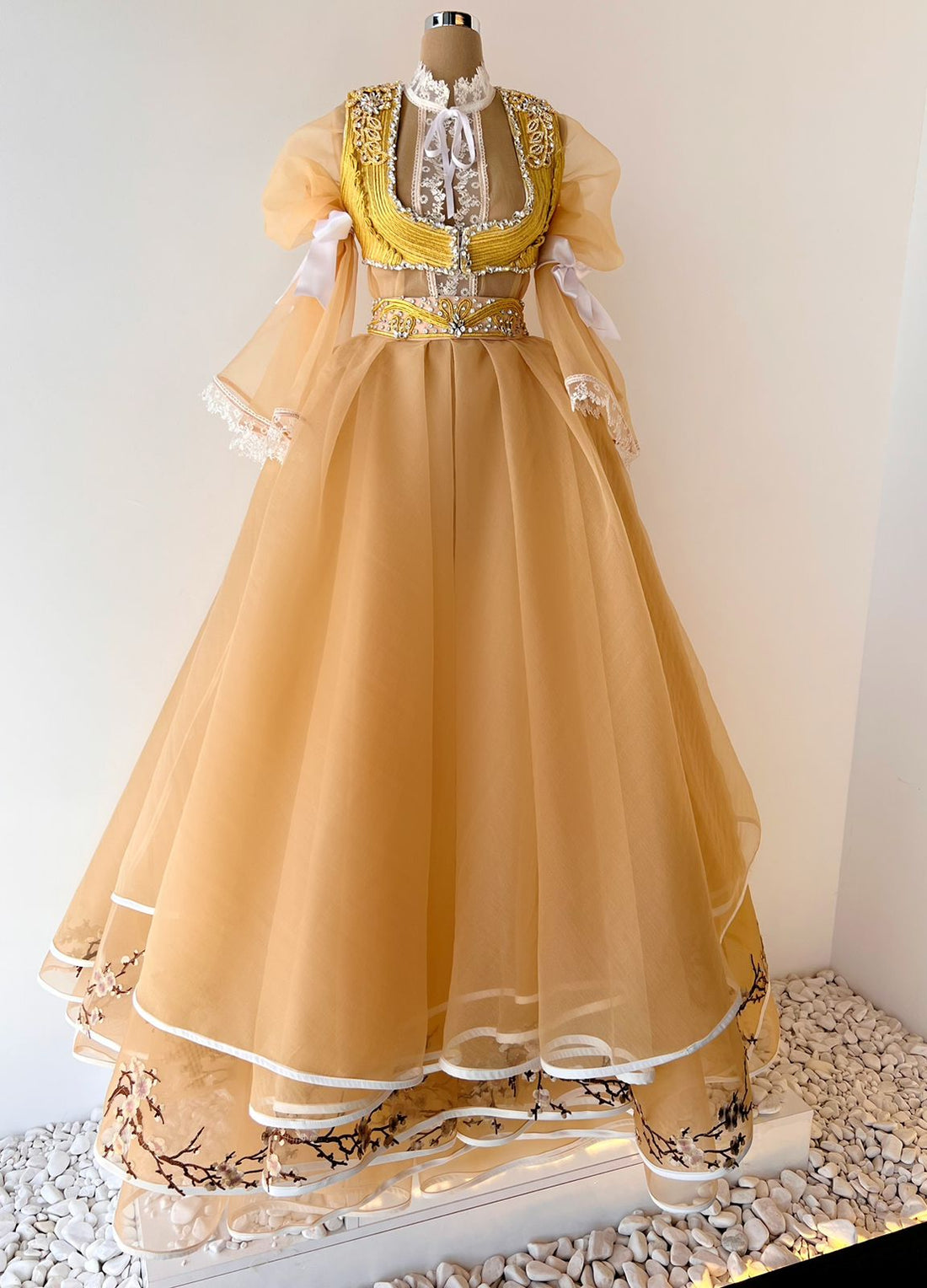 formal dresses bangor Ladivine - CD0192 Sheer Bishop Sleeve Gown