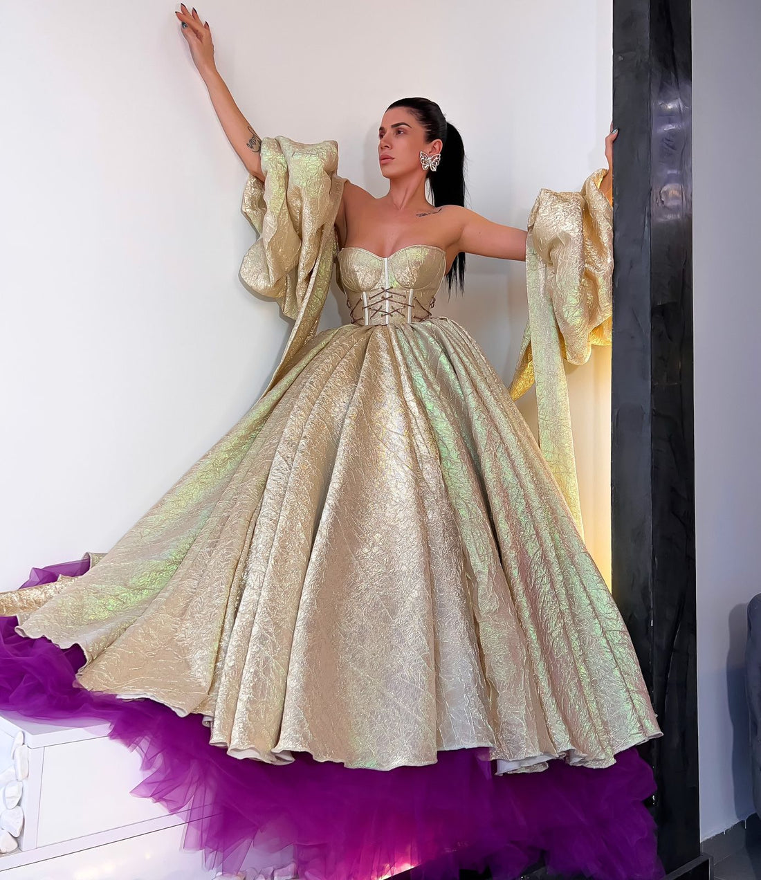 green emerald velvet dress Fabulous 1950's Crown Royale Gold Lame and Purple Velvet Party Dress /   Xtabay Vintage