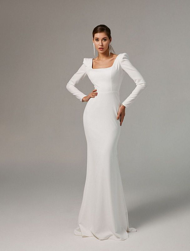 Rose Elegant Long Sleeves White Wedding Dress – D&D Clothing