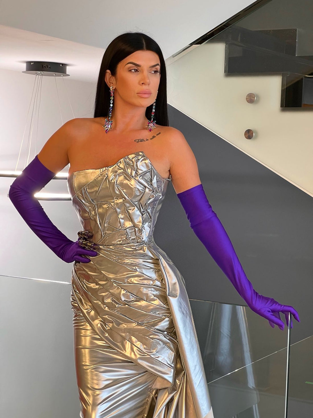 strapless open back dress Simple purple tulle sequin long prom dress, purple evening dress – dresstby main image 1