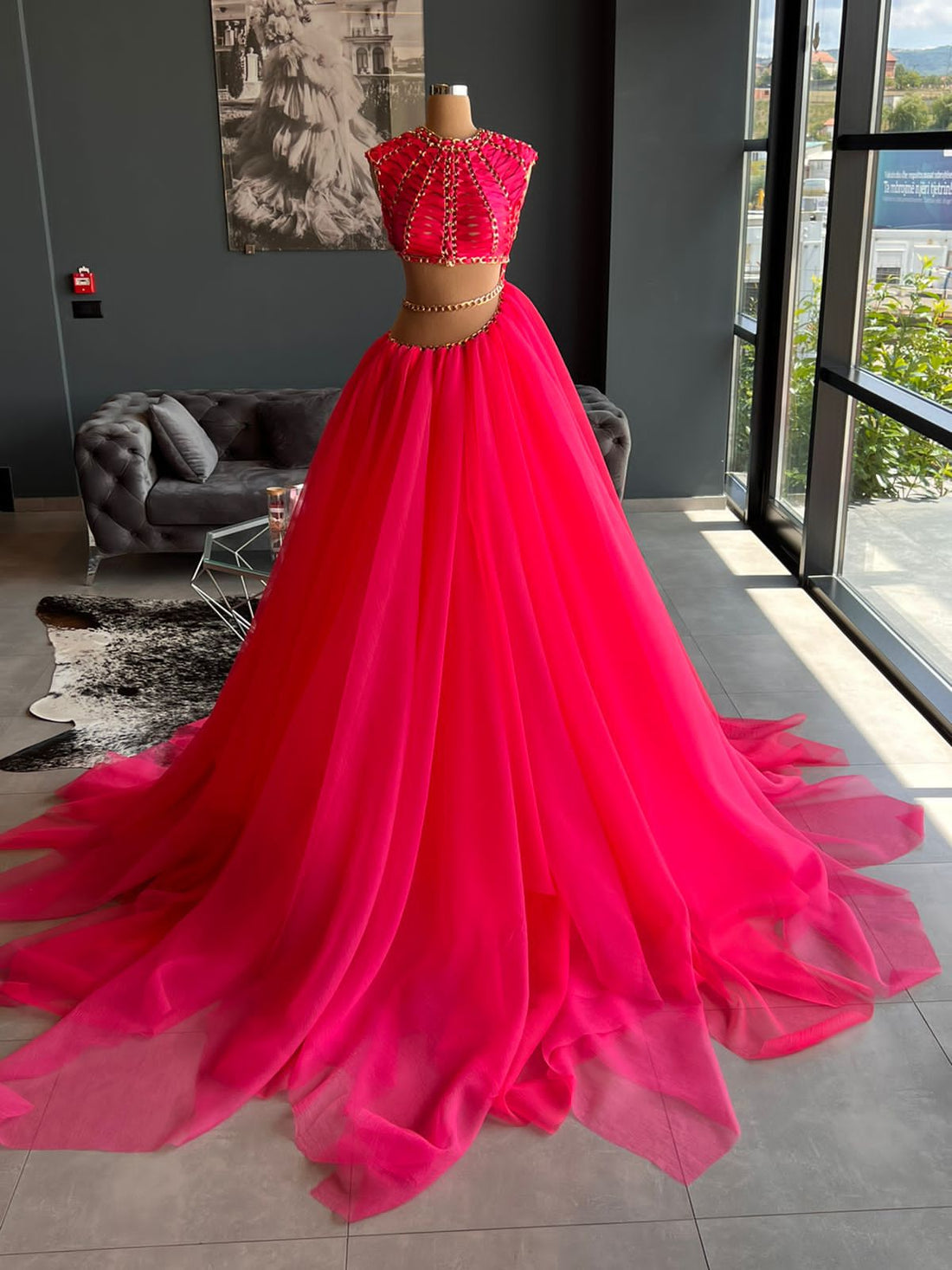 strapless open back dress Hannah Pink Two Piece Evening Dress – D&D Clothing