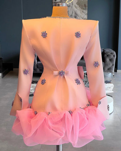 Alaiya Elegant Long Sleeves Pink Evening Dress