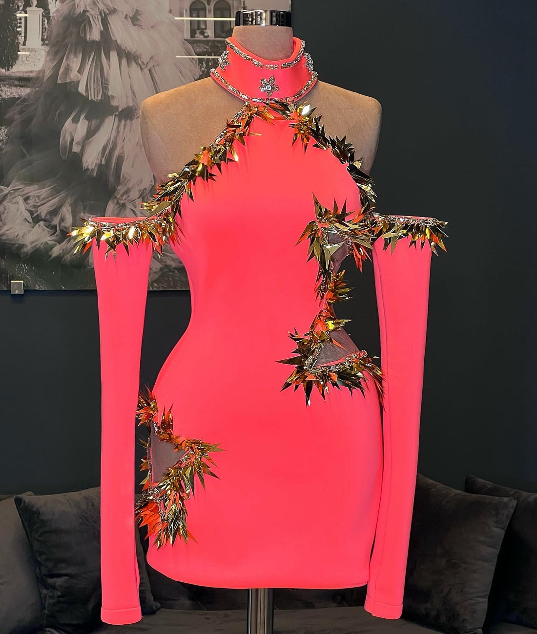 Everly Long Sleeves Beautiful Pink Evening Dress XL / Pink
