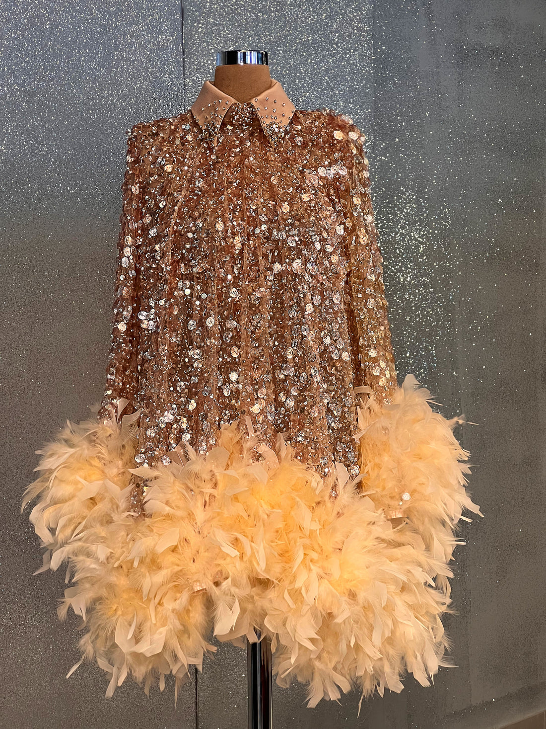 Kinsley Elegant Golden Feather touch Short Evening Dress XL / Golden Kinsley Elegant Golden Feather touch Short Evening Dress XL / Golden