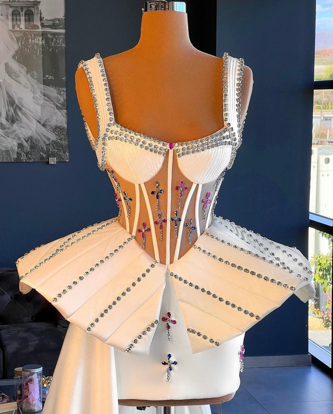 Meghan Luxury White Short Evening Dress XXL / White Meghan Luxury White Short Evening Dress XXL / White