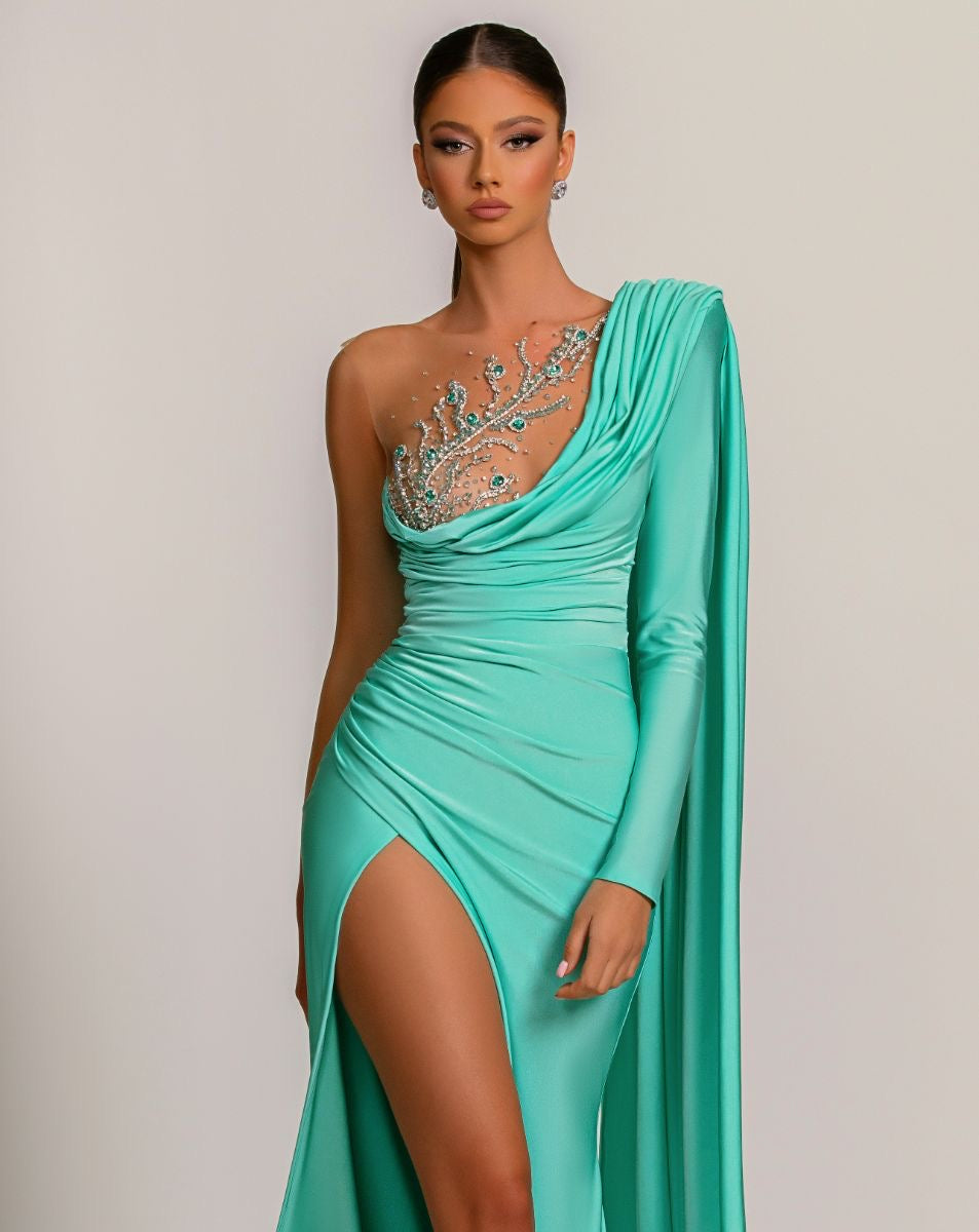 Daniella Elegant One Sleeve Blue Evening Dress D&D Clothing Daniella Elegant One Sleeve Blue Evening Dress D&D Clothing