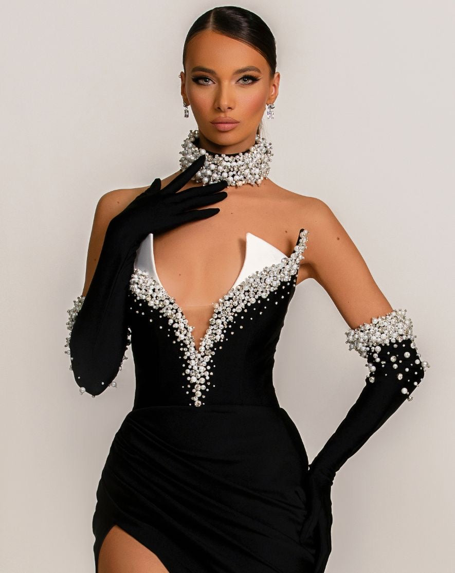 Dylan Elegant Off-Shoulder With Gloves Black Evening Dress XS / Black Dylan Elegant Off-Shoulder With Gloves Black Evening Dress XS / Black