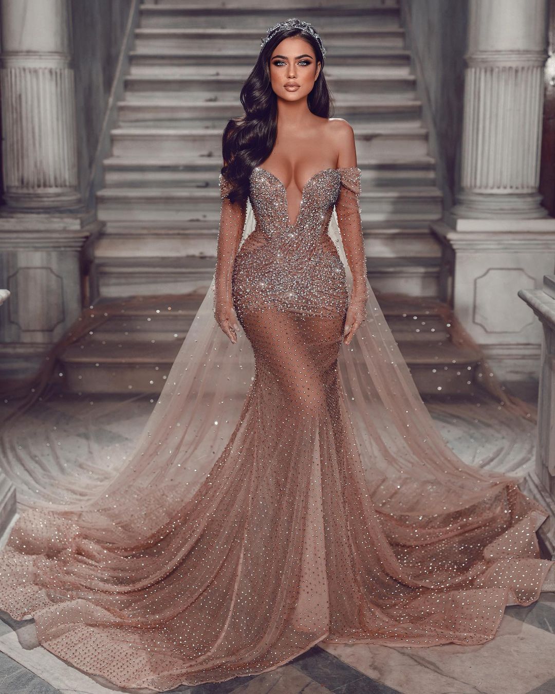 Bell Sleeve Shimmer Wedding Dress | Wedding Gowns D&D Clothing Bell Sleeve Shimmer Wedding Dress | Wedding Gowns D&D Clothing