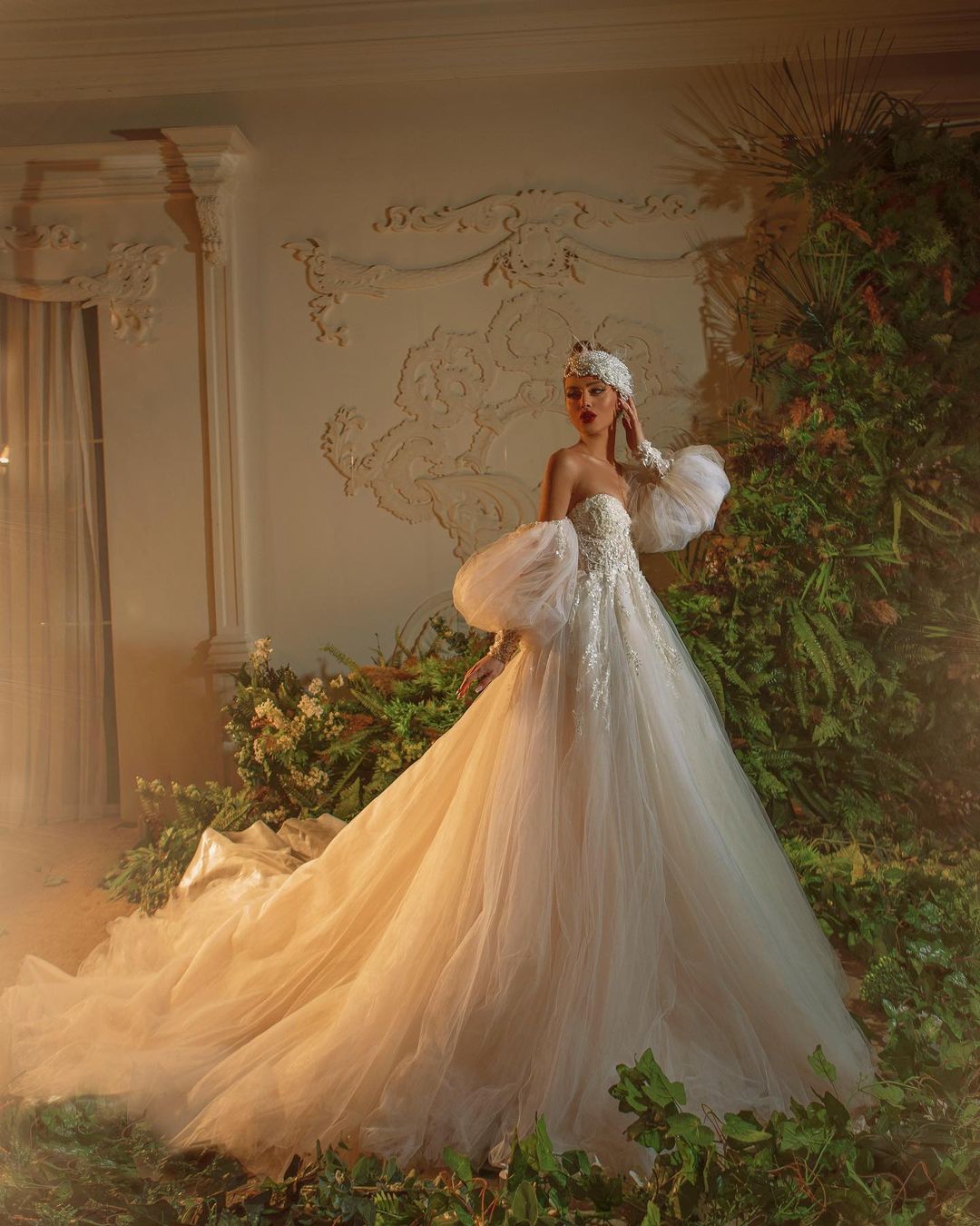 white christmas dresses Fairy Floral A-Line Boho Lace Wedding Dress Elegant Modest Front Split –  DorrisDress main image 0