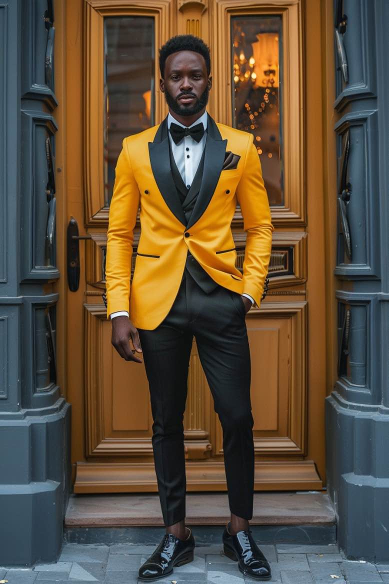 Alfred Royal Gentleman Yellow Slim Fit Men Tuxedos Suit L / XL / 100% Pure Wool