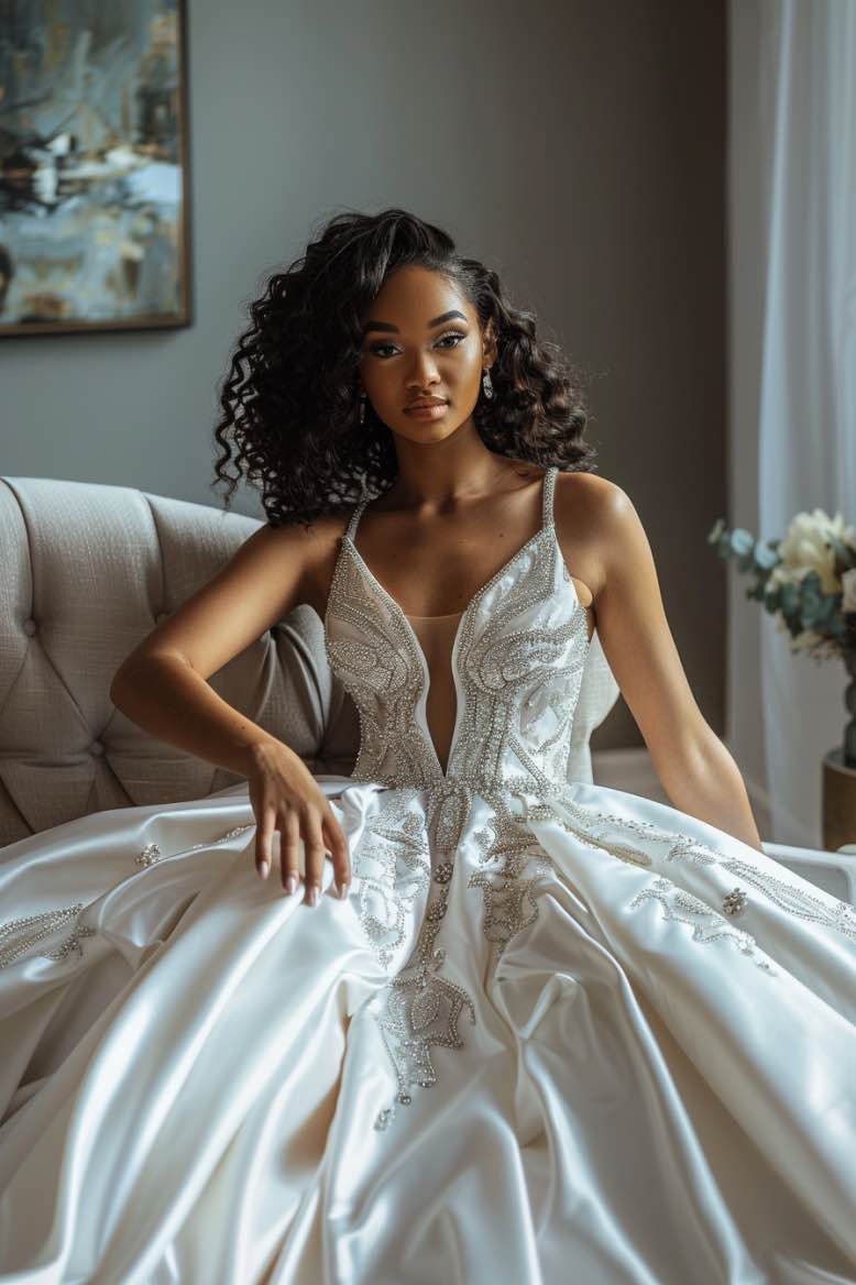 Evie Luxurious Princess V Neck White Ball Gown Wedding Dress MADE TO MEASURE / White Evie Luxurious Princess V Neck White Ball Gown Wedding Dress MADE TO MEASURE / White