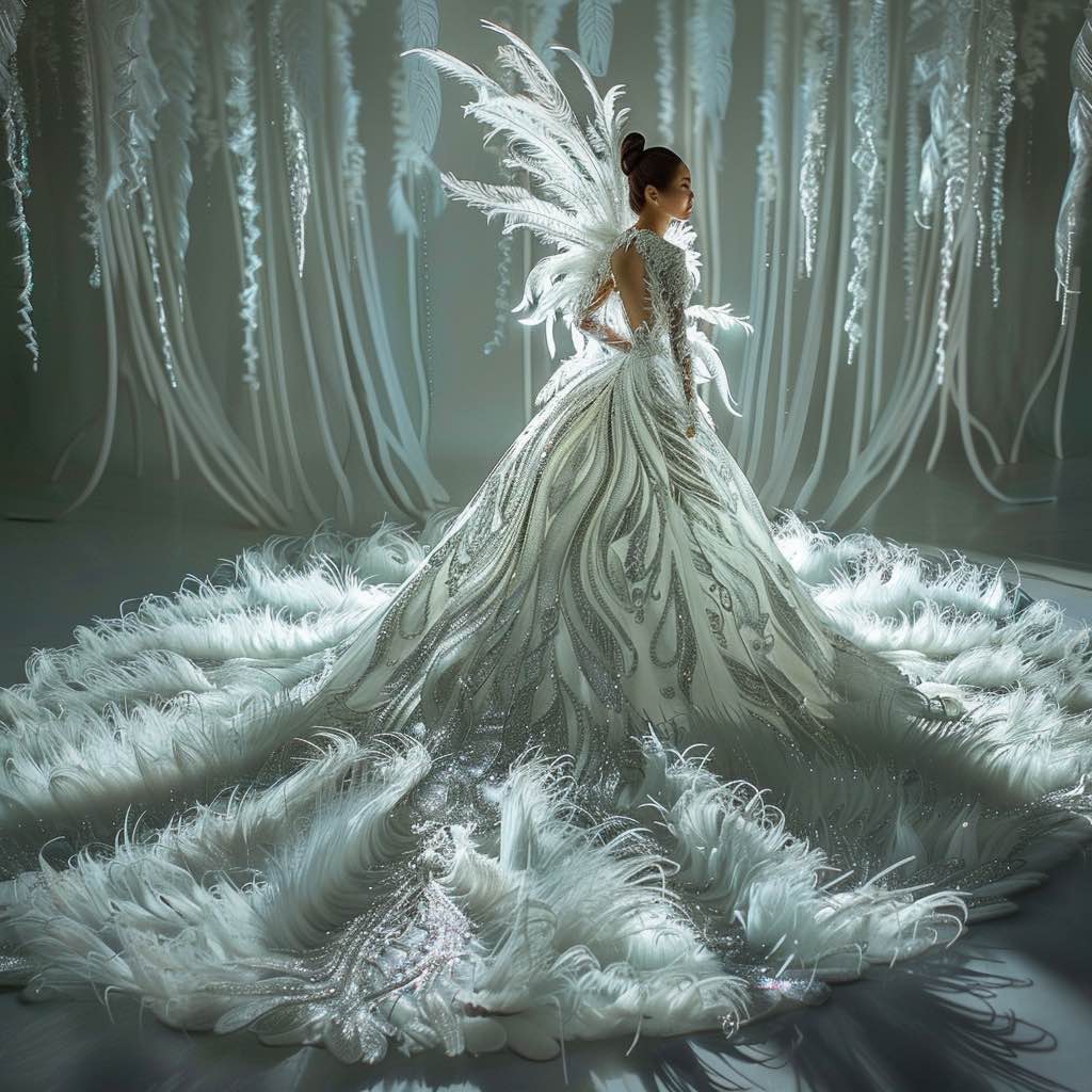 luxury feather dress Isla Luxury Feather Touch White Long Sleeves Ball Gown Wedding Dress S / White