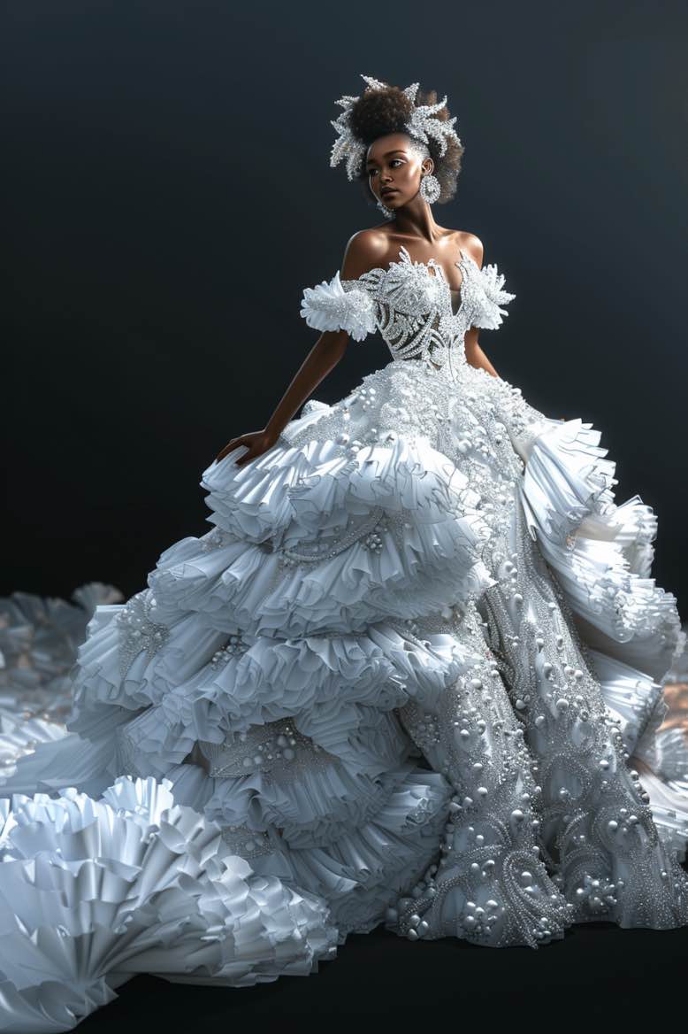 off the shoulder white sequin dress Eva Elegant Sequin Off Shoulder White Ball Gown Wedding Dress L / White