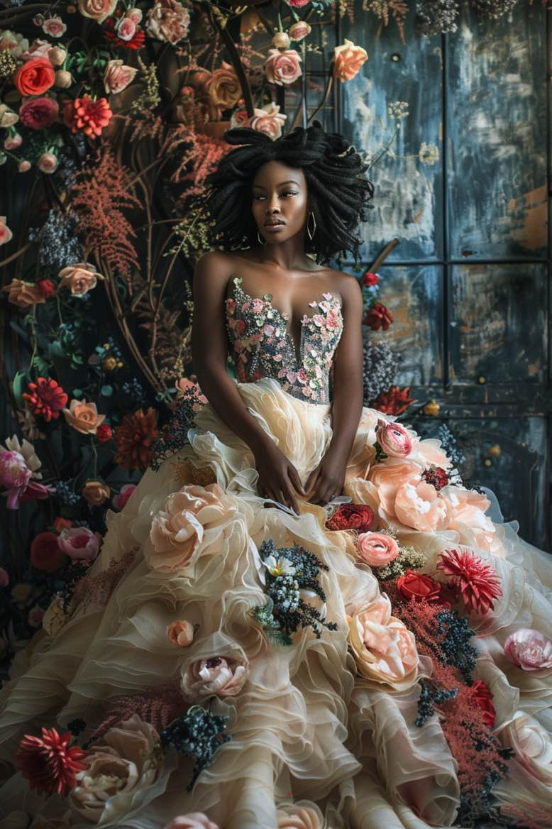 cream floral wedding dress Cream Floral Strapless Wedding Dress