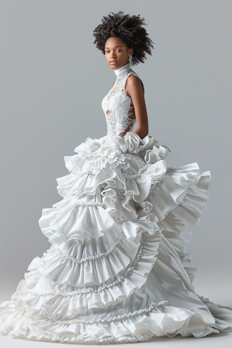 Ayla Sparkly Princess High Neck White Ball Gown Wedding Dress – D&D ...