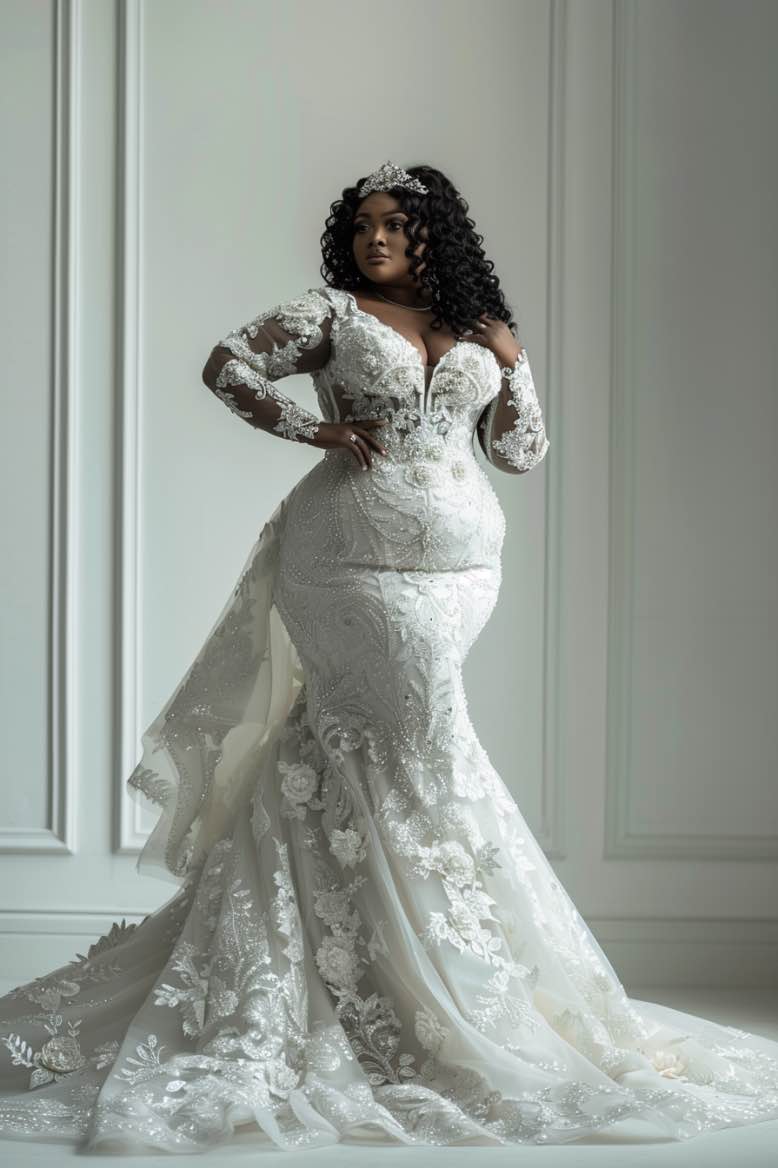 Hana Gorgeous Backless White Mermaid Gown Wedding Dress XXL / White