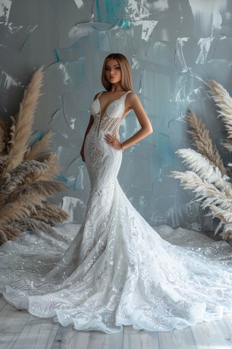 Flora Exquisite WhiteMermaid Gown Wedding Dress XXL / White