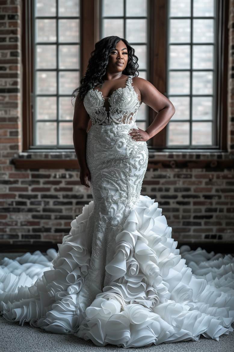 Hollie Luxury Backless White Mermaid Gown Wedding Dress L / White