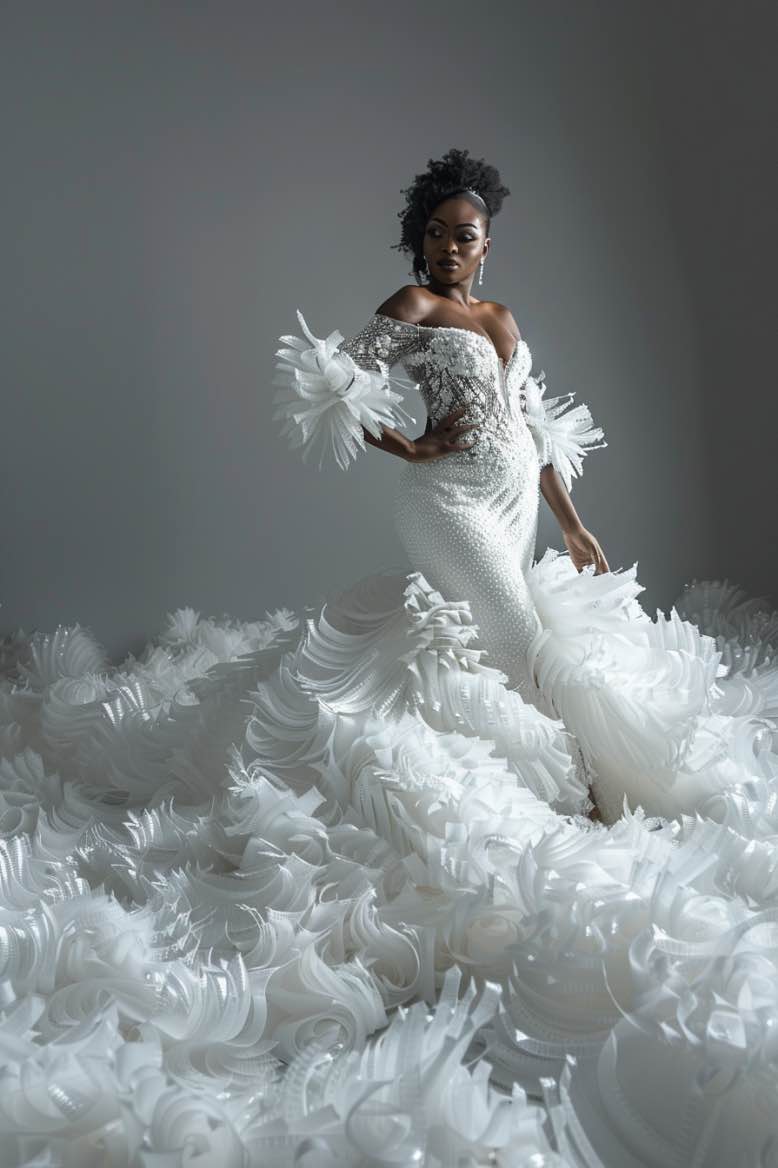 Nicole Elegant Sequin White Mermaid Gown Wedding Dress Made to Measure / White