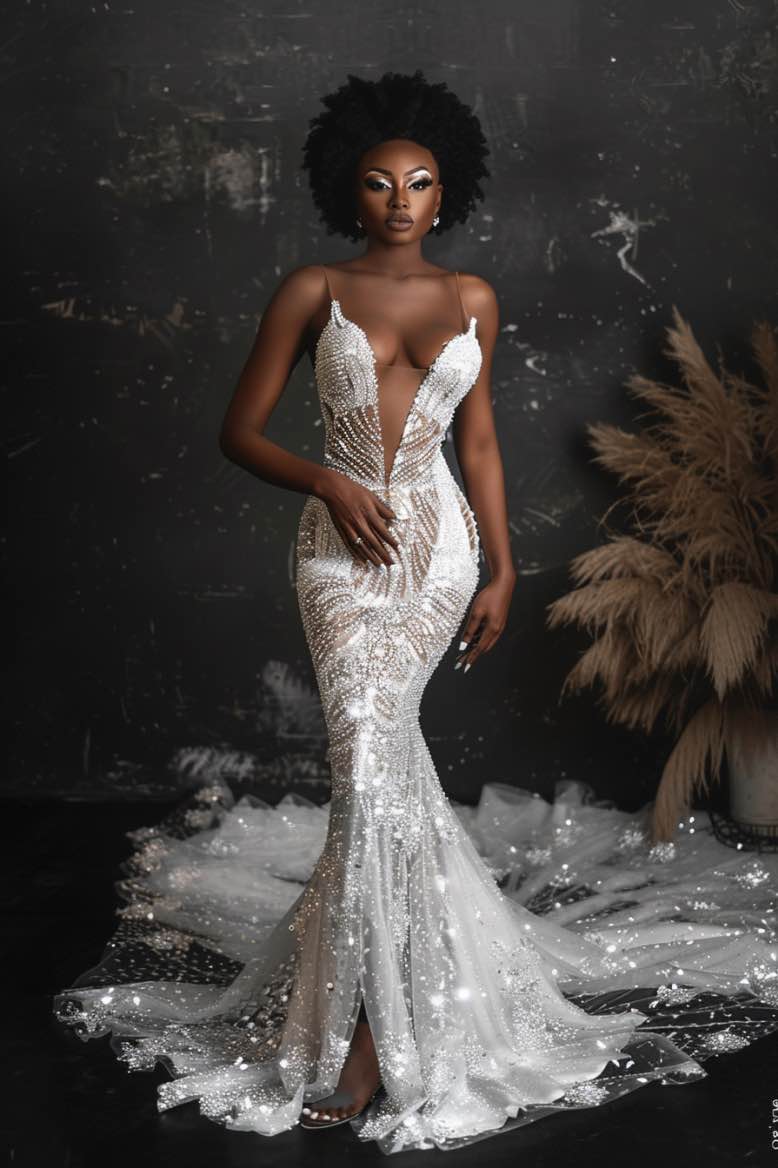 Sexy White Mermaid Wedding Dress,White Bridal Dress Y6000