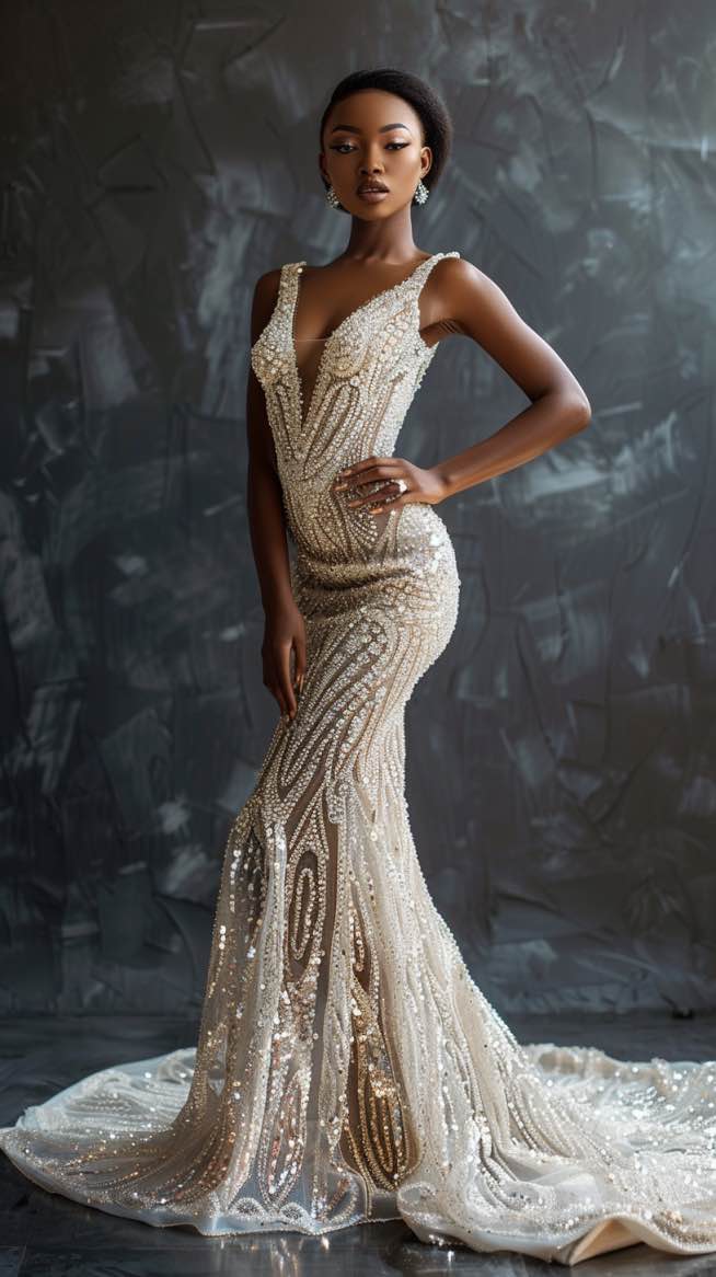 Josie Luxurious Princess v Neck White Mermaid Gown Wedding Dress XXL / White Josie Luxurious Princess v Neck White Mermaid Gown Wedding Dress XXL / White
