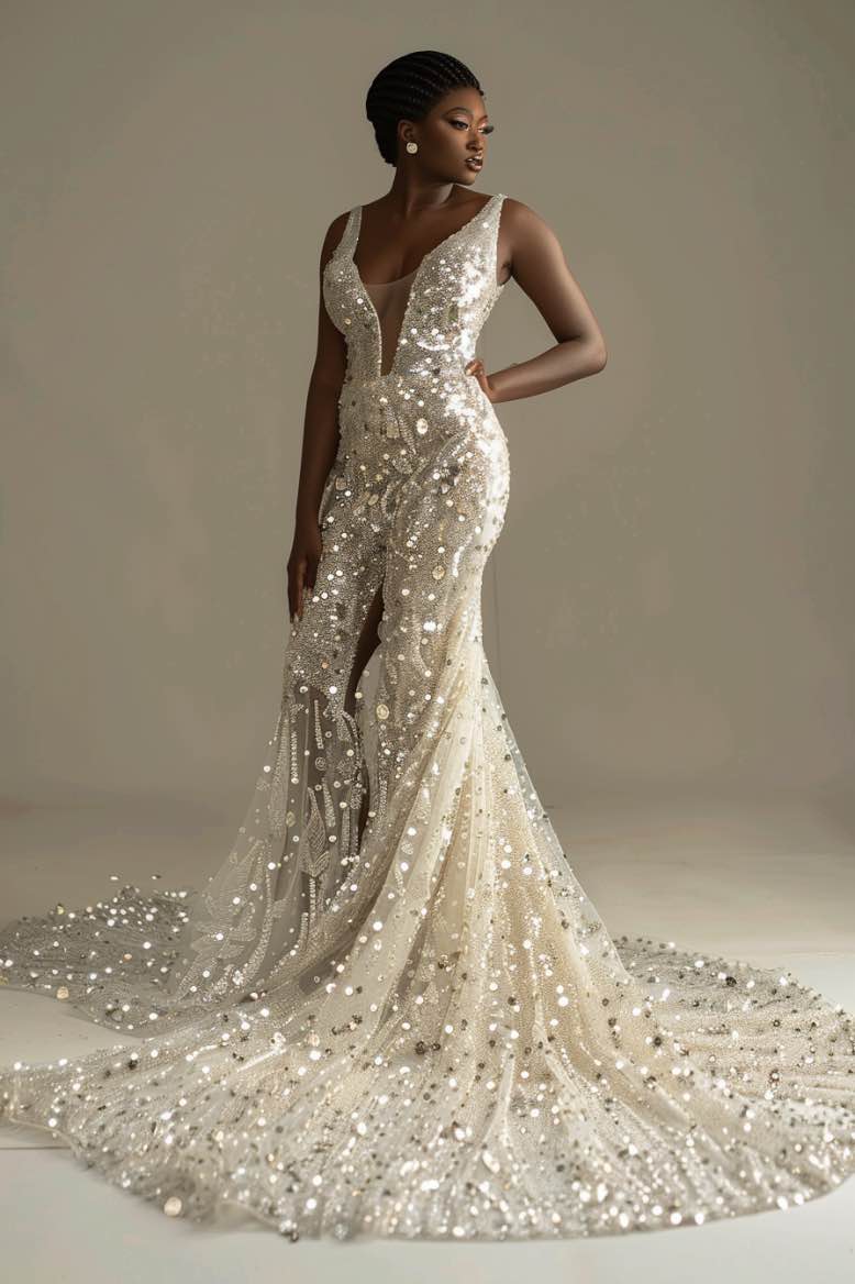 Sexy White Mermaid Long Party Dress Birthday Outfits Light Wedding Dress, DP5236
