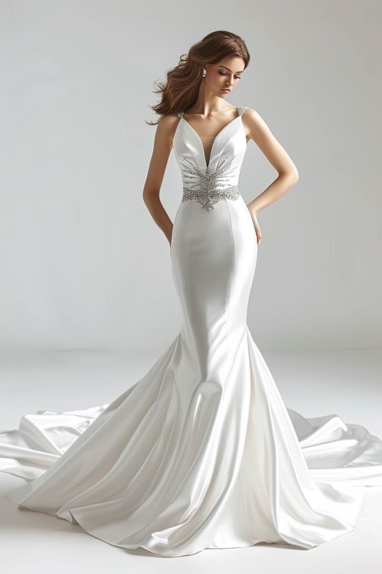 v neck mermaid dress Jovani - 05752 Beaded Plunging V-Neck Mermaid Gown 18 / Light-Blue