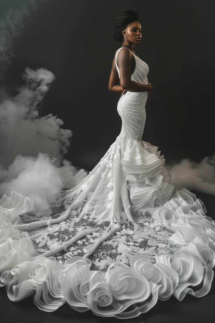 Aaliyah Elegant White Mermaid Gown Wedding Dress XXXL / White