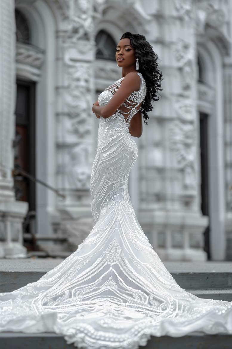 black open back mermaid dress Mermaid dress with spaghetti straps, U-shaped back, leg opening S / Robin Blue