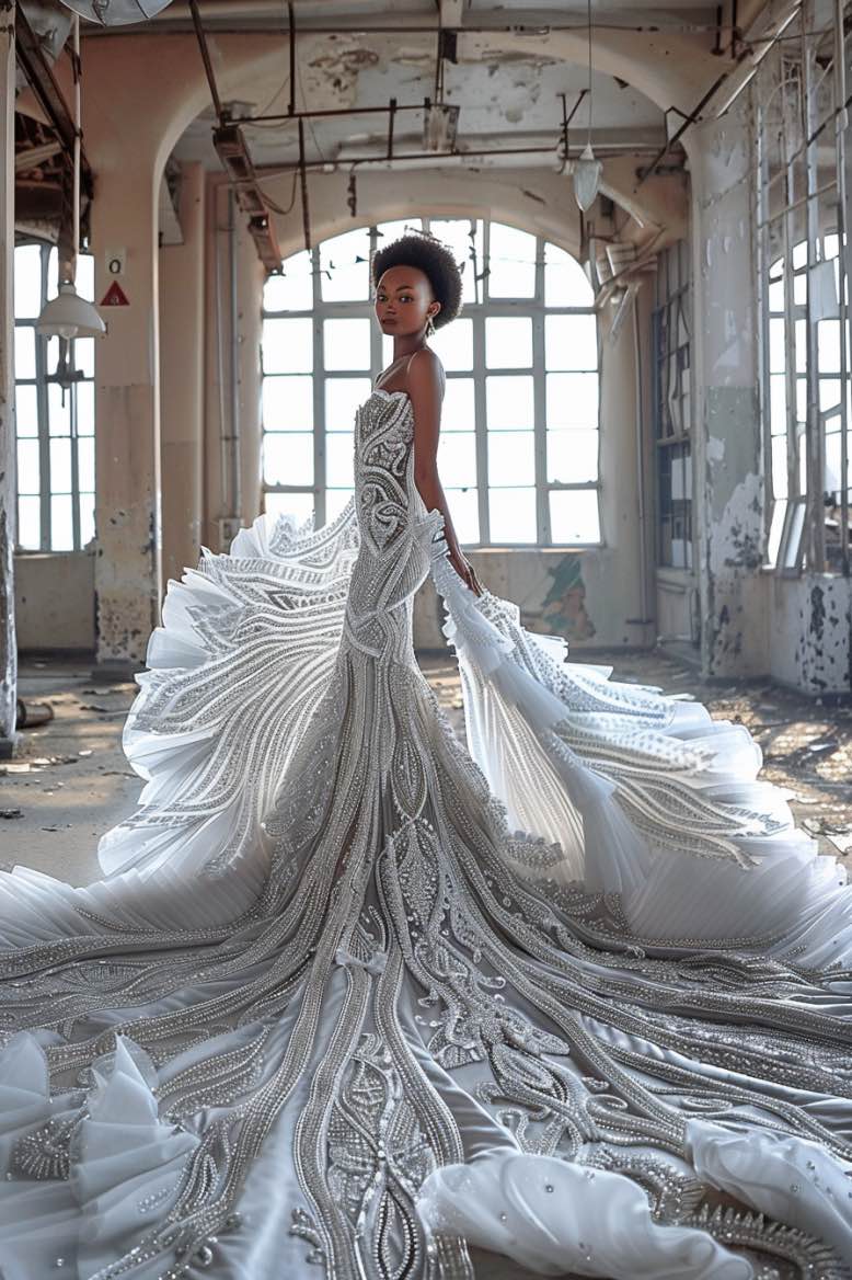 White Mermaid Wedding Dress with a Dramatic Back for a Bold Bridal Statement