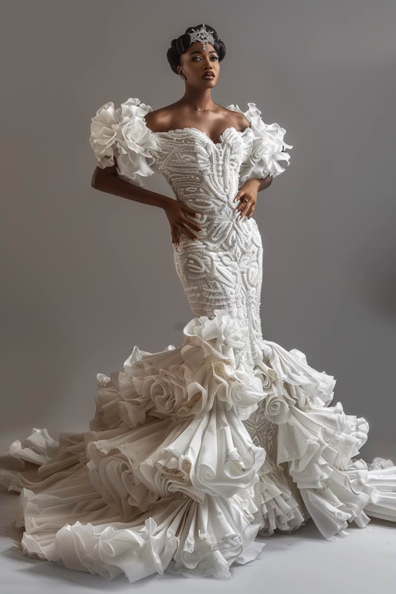 Alba Gorgeous White Mermaid Gown Wedding Dress  D&D Clothing