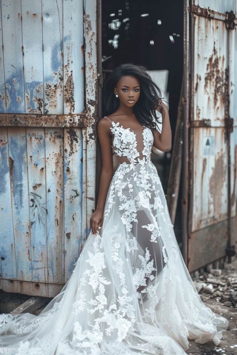 Lilah Elegant Sequin White Mermaid Two Piece Wedding Dress M / White Lilah Elegant Sequin White Mermaid Two Piece Wedding Dress M / White