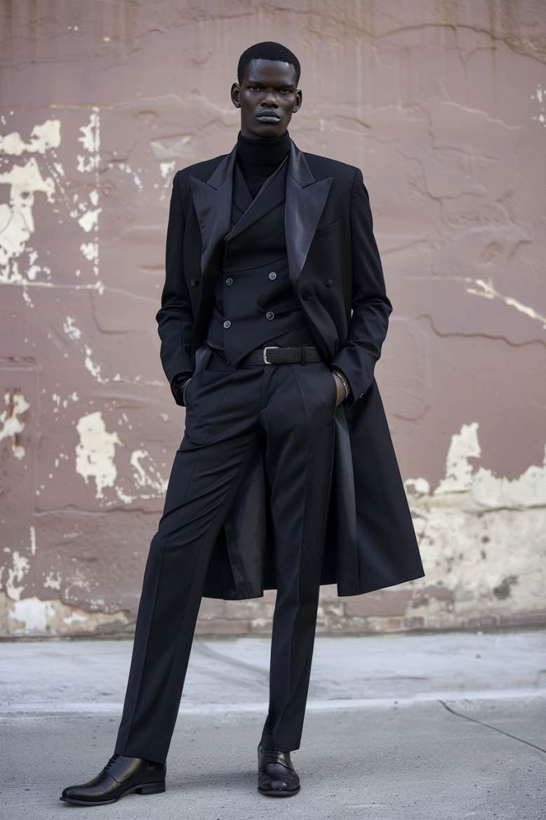 Traje Negro Con Gabardina Gabardina De Abrigo De Traje Largo