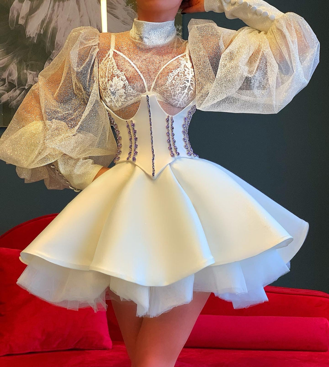 mini wedding reception dress Sparkly Mini Wedding Reception Dress