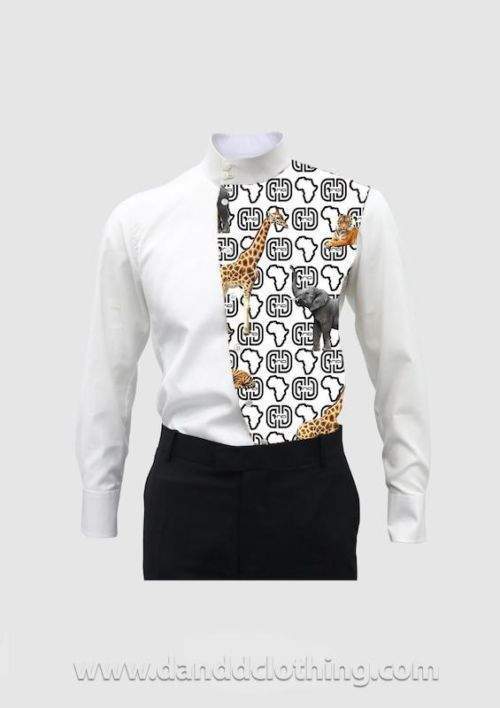 African White Shirt White Animals Half Design | Shop Men Shirts S / White / Cotton African White Shirt White Animals Half Design | Shop Men Shirts S / White / Cotton