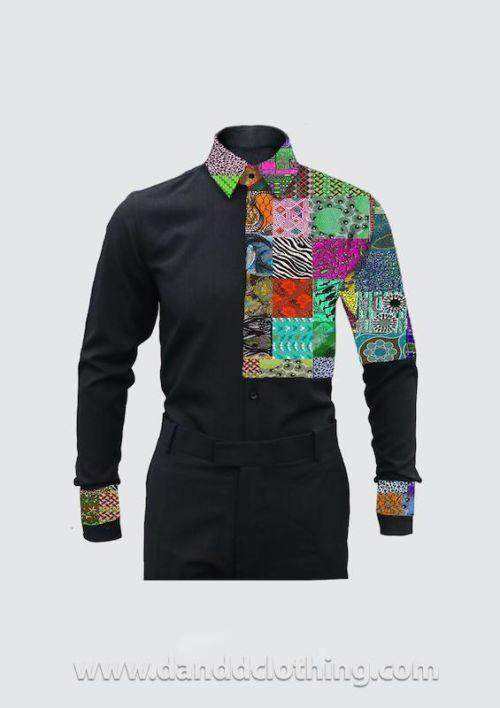 BLACK T-SHIRT WITH DECORATIVE PATCHES