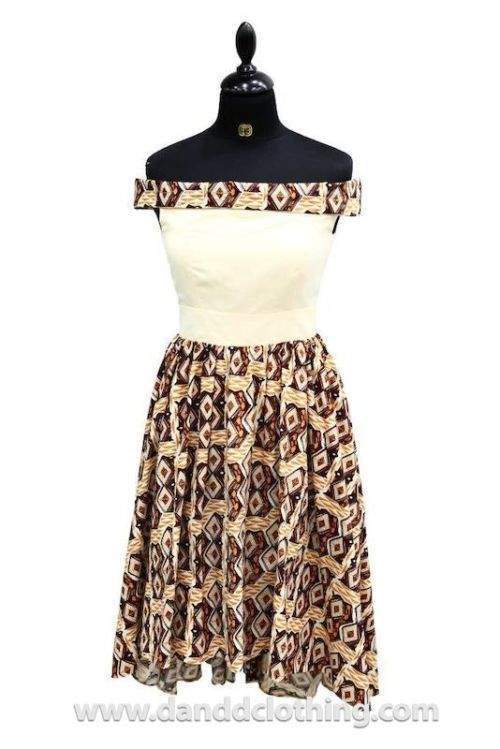 Ankara Dress With Flowers Beige – D&D Clothing