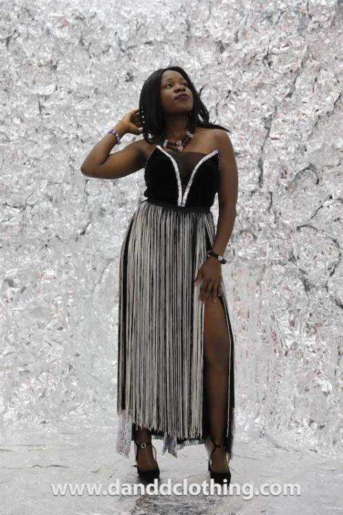 Party Black Dress with Silver Stripes M / Black Party Black Dress with Silver Stripes M / Black