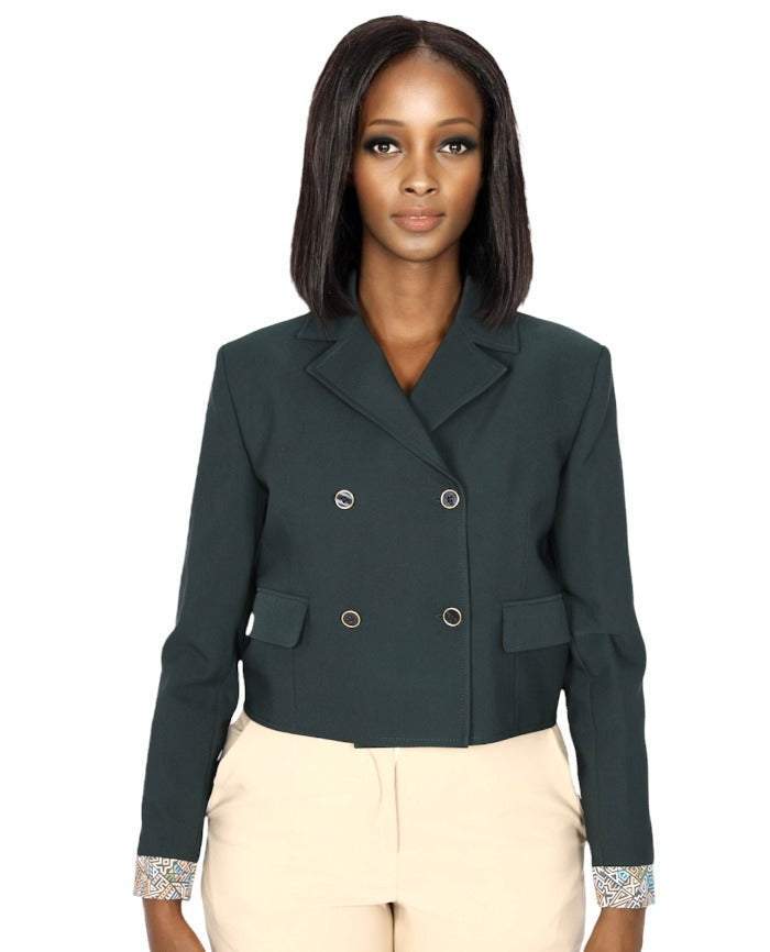 African Green Office Jacket African Women Jacket Xs Stretchy Crepe Green