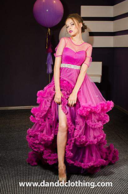Luxury Evening Dress Dark Pink Ruffled Luxury Evening Dress Dark Pink Ruffled
