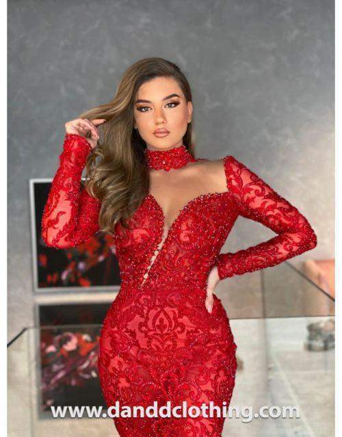 Luxury Evening Dress Red Fur  Red Evening Dress – D&D Clothing