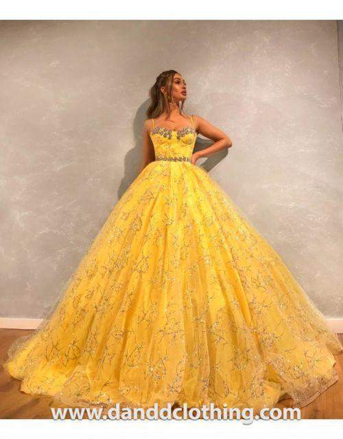 Luxury Evening Dress Princess Yellow M / Yellow / Lace Luxury Evening Dress Princess Yellow M / Yellow / Lace