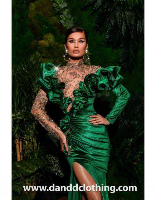 Luxury Evening Dress Green Satin M