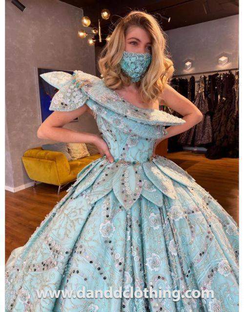 Luxury Evening Dress Sea Blue Green L Luxury Evening Dress Sea Blue Green L