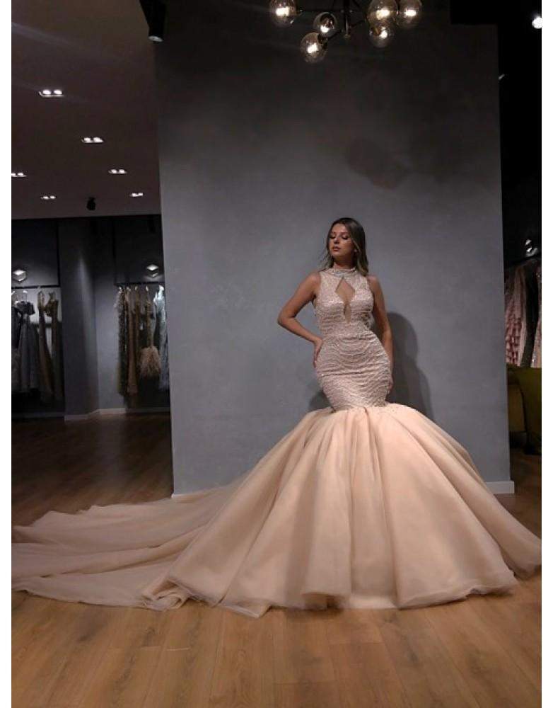 Luxury Evening Dress Cream Class of its Own M / Peach / Lace