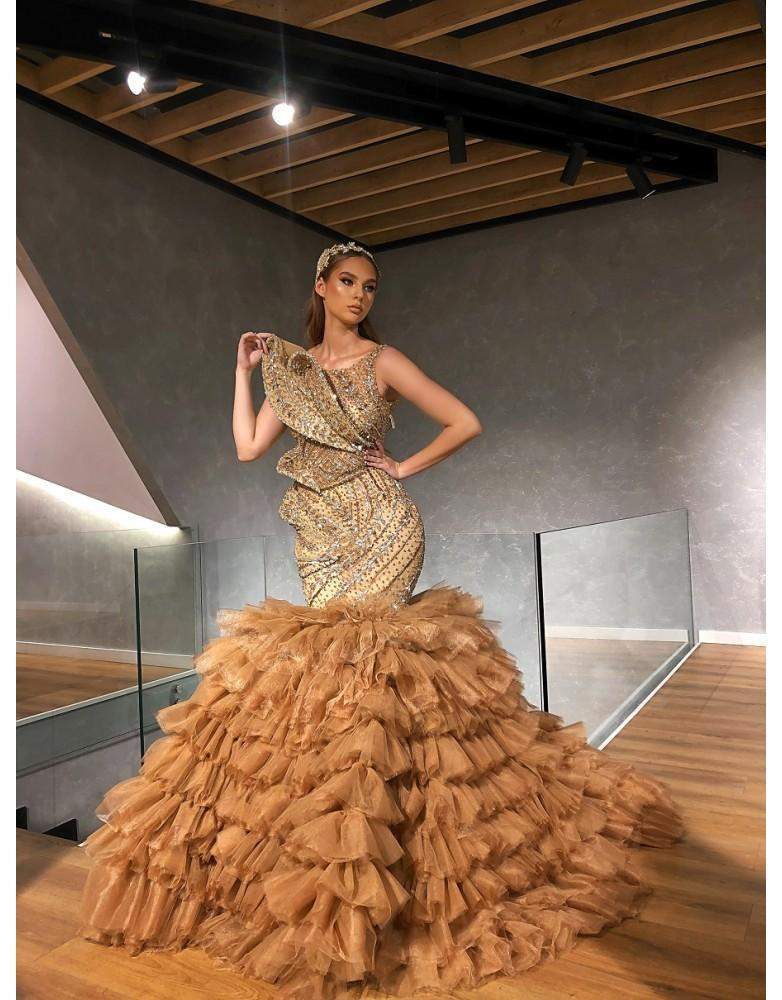 Luxury Evening Gown Golden Brown D&D Clothing Luxury Evening Gown Golden Brown D&D Clothing
