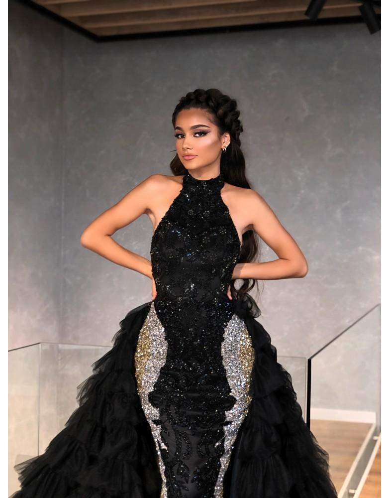Luxury Evening Gown Black Sleeveless Ruffles D&D Clothing Luxury Evening Gown Black Sleeveless Ruffles D&D Clothing