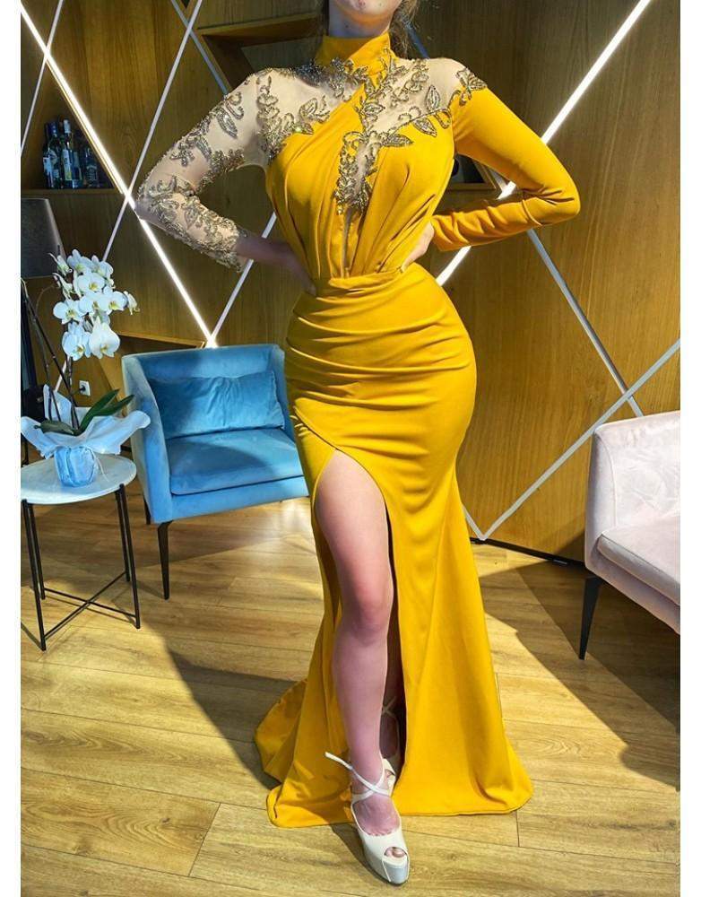 Luxury Evening Gown Mustard Color - Main Image