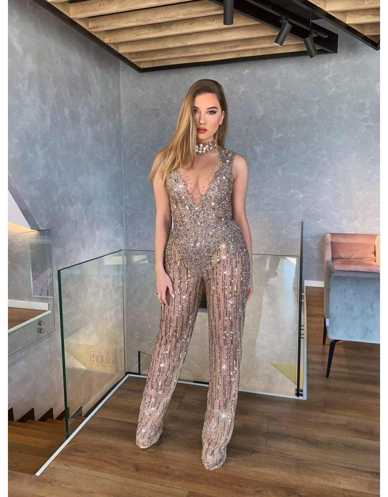 Luxury Evening Jumpsuit | High Fashion Jumpsuits XXXL / Brown / Lace Luxury Evening Jumpsuit | High Fashion Jumpsuits XXXL / Brown / Lace