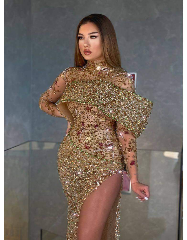 Luxury Evening Gown Dark Gold XXL Luxury Evening Gown Dark Gold XXL